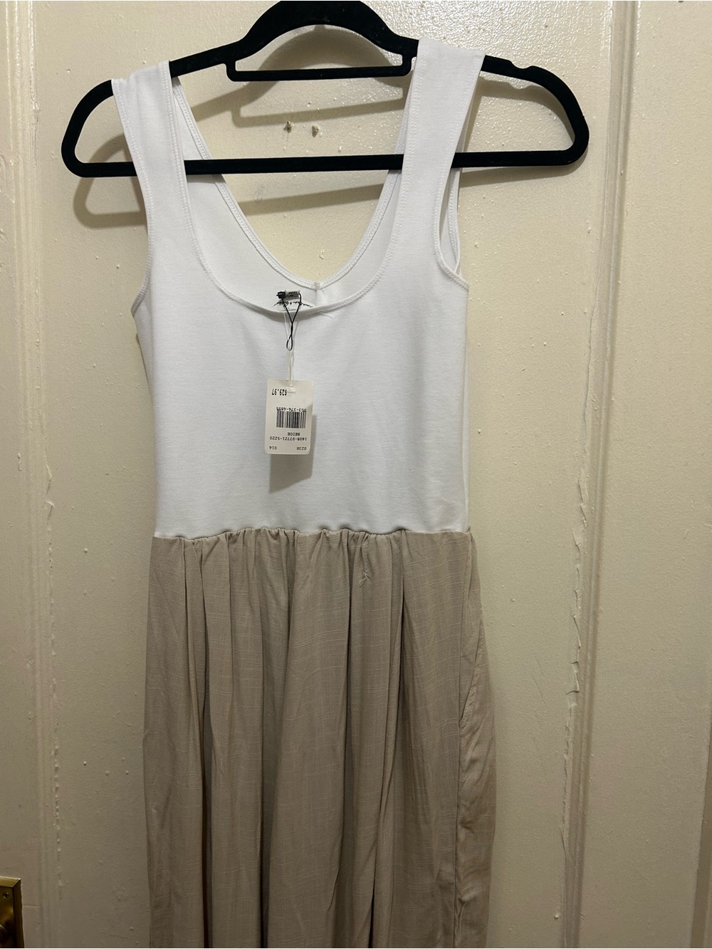 Women’s Sleeveless Two-Tone Cotton Jumpsuit White and Beige Rayon Spandex